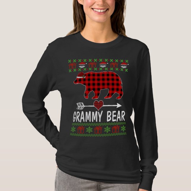 T-shirt Grammy Bear Père Noël Red Plaid Family Pajamas Pou (Devant)