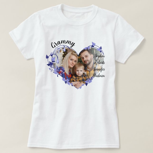 T-shirt Grammy coeur de fleurs avec petits-enfants Nom et  (Design devant)