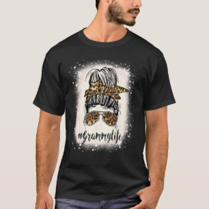 T-shirt Grammy Life Leopard Bleached Mothers Day Messy Bun