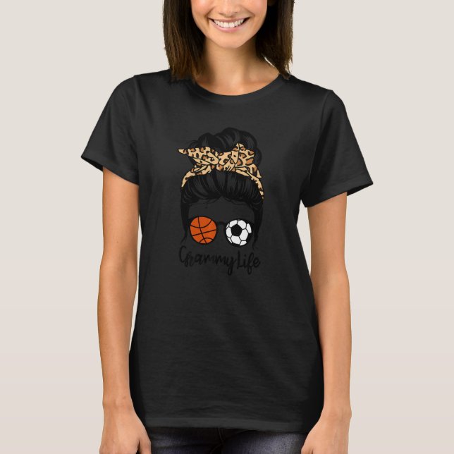 T-shirt Grammy Life Messy Bun Cheveux Soccer Basketball Gr (Devant)