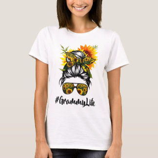 T-shirt Grammy Life Messy Cheveux Bun Tournesol Femme Mère