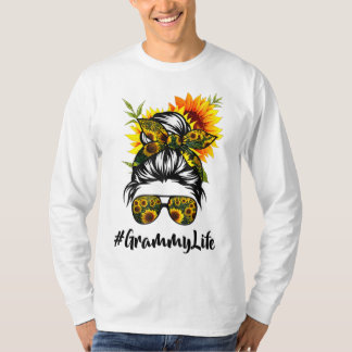 T-shirt Grammy Life Messy Cheveux Bun Tournesol Femme Mère