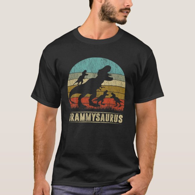 T-shirt Grammy Saurus T Rex Dinosaur 3 Enfants (Devant)