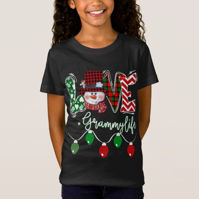 T-Shirt Grammy Snowman Aimer Grammy Life Noël Plai rouge (Devant)