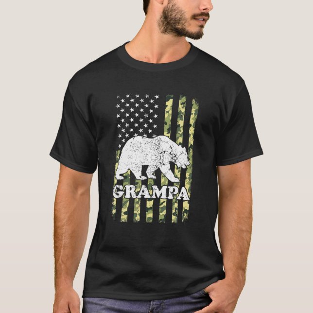 T-shirt Grampa Bear Camping Randonnée Camouflage USA Ameri (Devant)