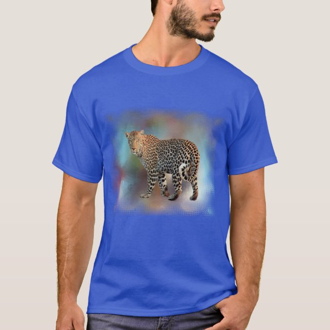 T-shirt Grand Bleu Léopard Moderne Élégant Modèle (Devant)