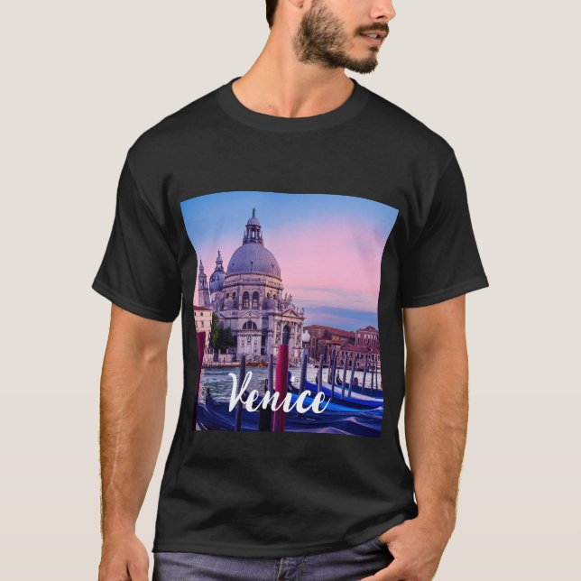T-shirt Grand Canal avec gondoles et église à Venise (Devant)