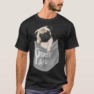 T-shirt grand carlin de poche chien mignon animal classiqu