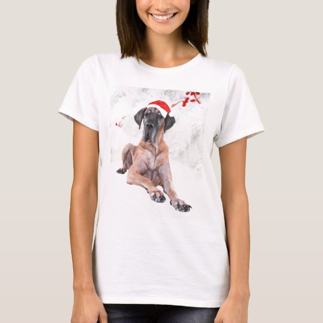 T-shirt Grand chien Danse Casquette Joyeux Noël (Devant)
