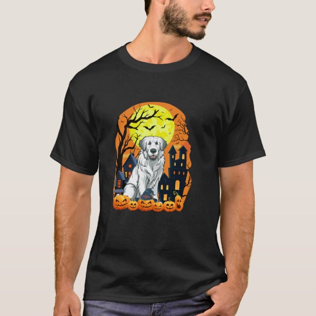 T-shirt Grand Chien des Pyrénées avec Citrouille drôle Hal (Devant)