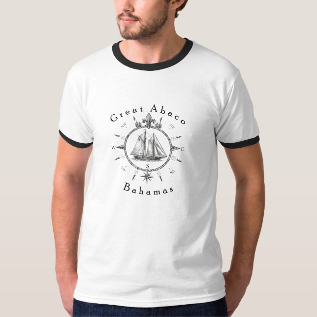 T-shirt Grand compas de navigation nautique d'Abaco Bahama (Devant)