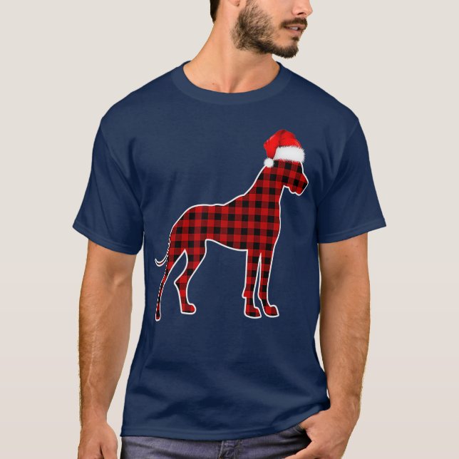 T-shirt Grand Dane Pajamas de Noël Famille Rouge Plaid (Devant)