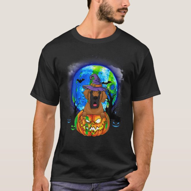 T-shirt Grand Dane sorcier Lune Citrouille Effrayant Chien (Devant)