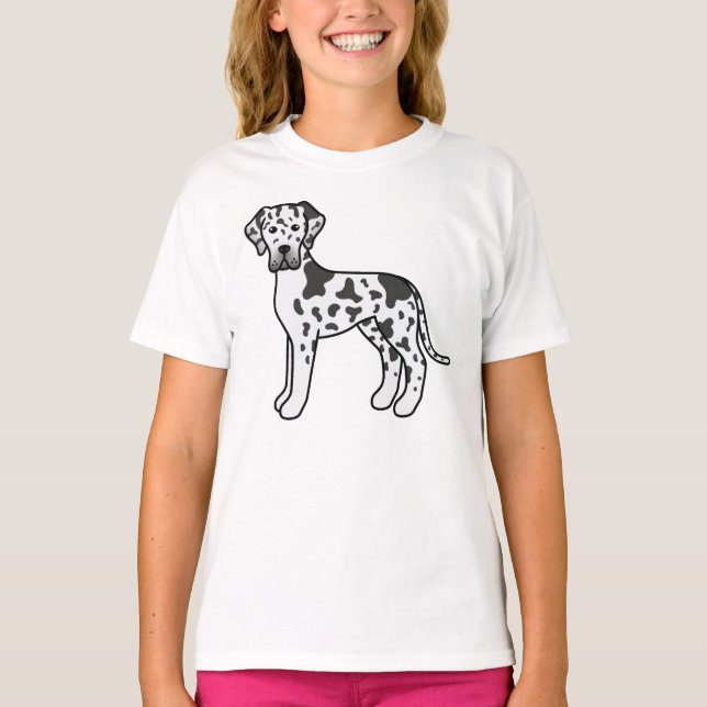 T-shirt Grand Danois Arlequin Chien de Dessin Animé Mignon (Devant)