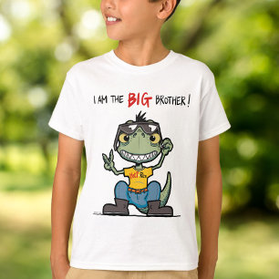 T-shirt Grand frère Happy Green Dinosaur dessin blanc
