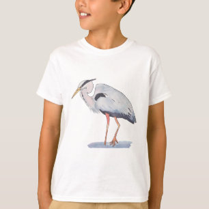 T-shirt Grand Héron bleu aquarelle espèces d'oiseaux