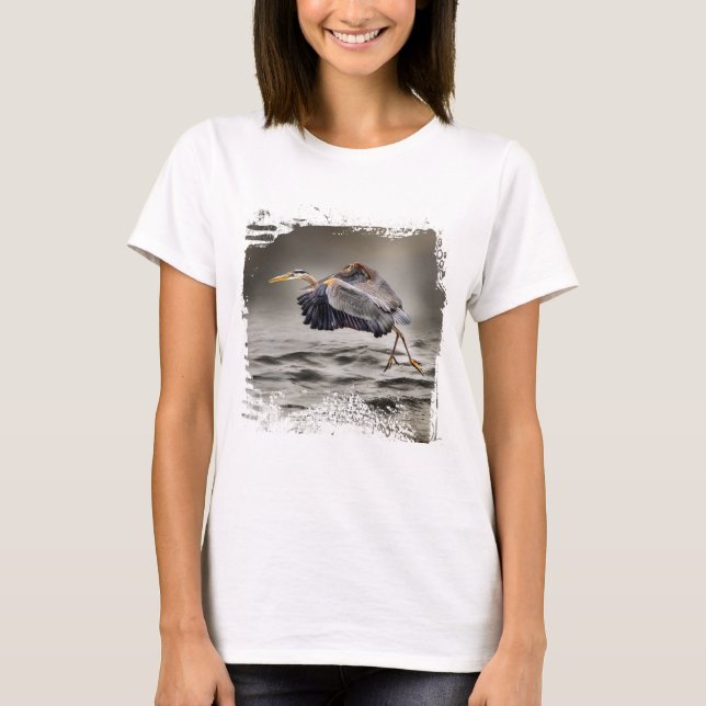 T-shirt Grand Héron Bleu Dansant au-dessus de la Faune Aqu (Devant)