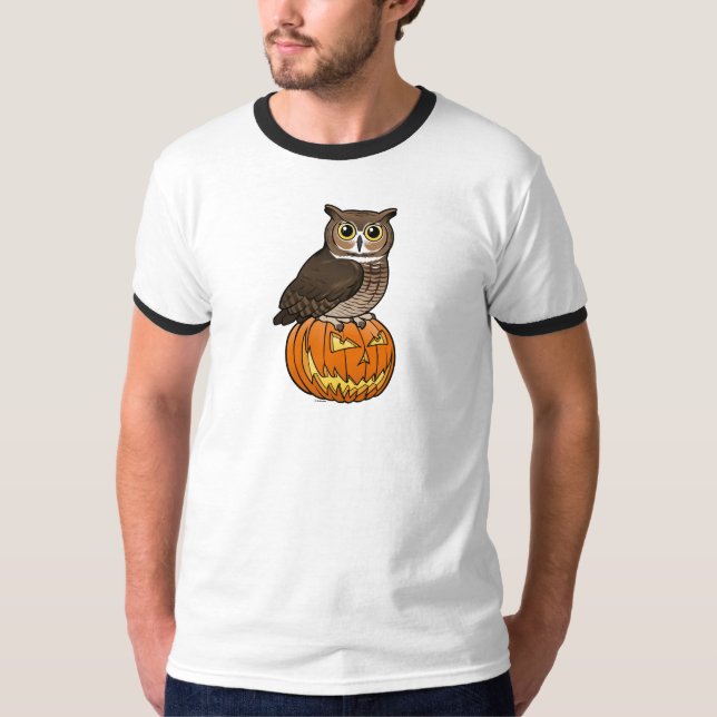 T-shirt Grand hibou à cornes de Halloween (Devant)