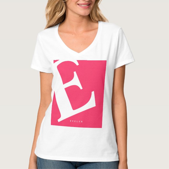 T-shirt Grand Initial | Typographie Moderne | Rose (Devant)