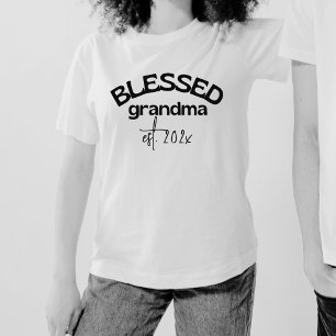 T-shirt Grand-mère béni Année de fondation Noir Blanc