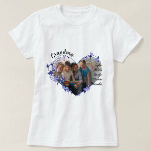 T-shirt Grand-mère coeur de fleur avec petits-enfants Nom 