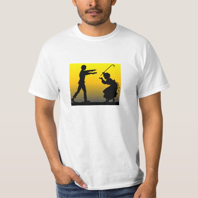 T-shirt Grand-mère combat un zombie (Devant)
