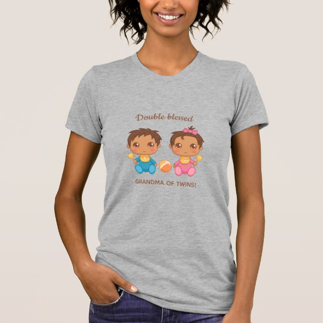 T-shirt Grand-mère de jumeaux bébé garçon et fille (Devant)