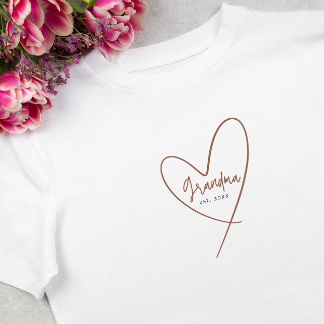 T-shirt Grand-mère du coeur Mocha Année de création T-shir (Heart Grandma Mocha Established Year T-Shirt
)