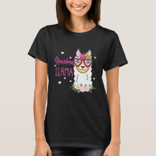 T-shirt Grand-mère Lama Boho Fleurs Coeur rose