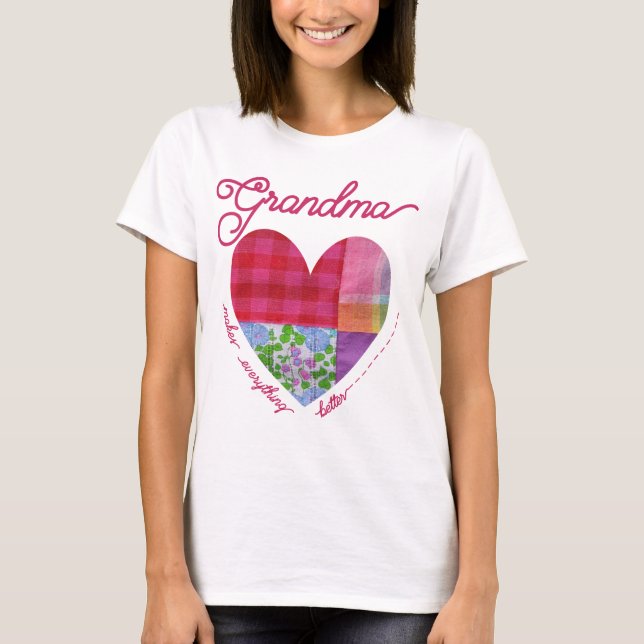 T-shirt Grand-Mère Le Rend Meilleur Coeur À Coudre (Devant)