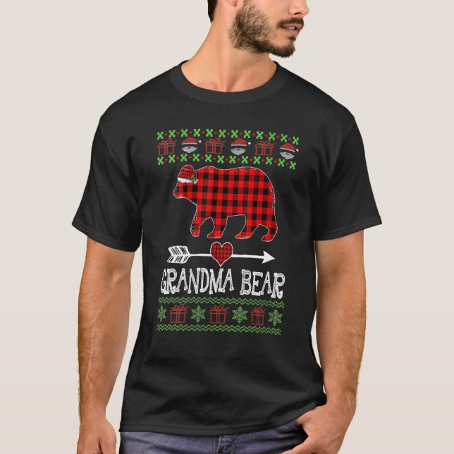 T-shirt Grand-Mère Ours Père Noël Rouge Plaqué Pajamas De  (Devant)