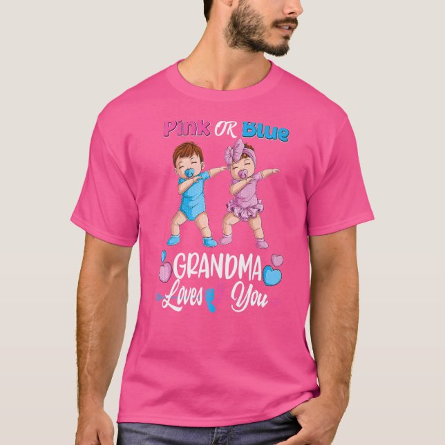 T-shirt Grand-Mère Rose Ou Bleu Vous Aime Bébé Genre Révél (Devant)