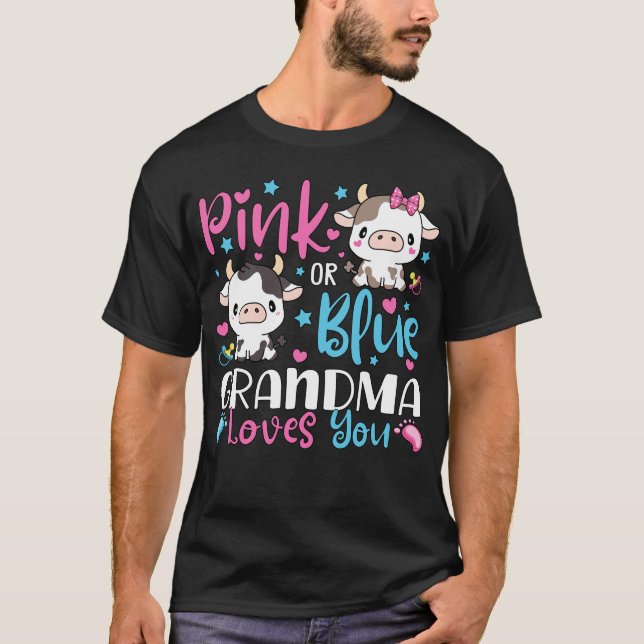T-shirt Grand-Mère Rose Ou Bleu Vous Aime Dons Vache Bébé  (Devant)