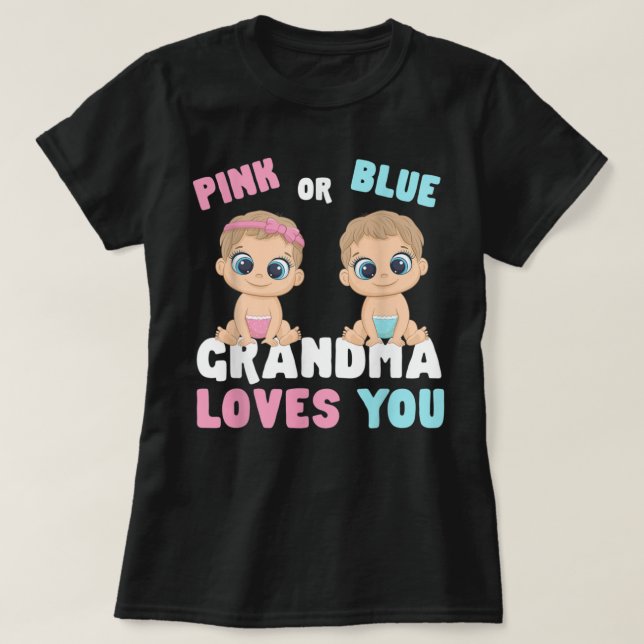 T-shirt Grand-Mère Rose Ou Bleu Vous Aime Genre Bébé Révél (Design devant)