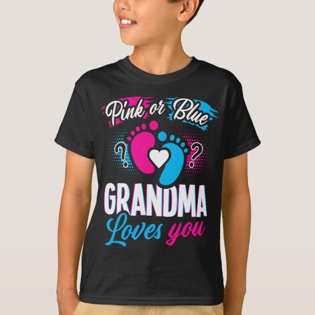 T-shirt Grand-Mère Rose Ou Bleu Vous Aime Genre Bébé Révél (Devant)