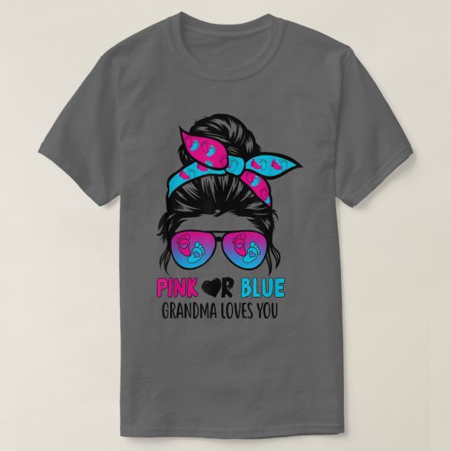T-shirt Grand-Mère Rose Ou Bleu Vous Aime Messy Bun Gend D (Design devant)