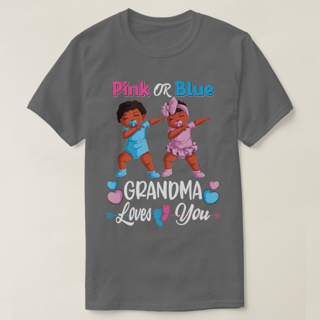 T-shirt Grand-Mère Rose Ou Bleue Vous Aime Bébé Noir Genre (Design devant)