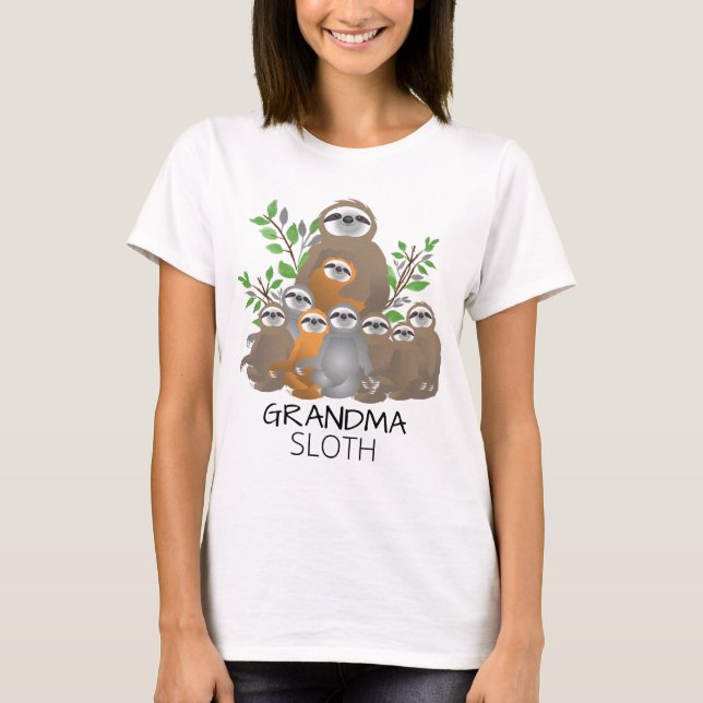 T-shirt Grand-mère Sloth avec Sloth Grandchildren Ensemble (Devant)