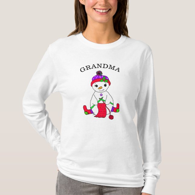 T-shirt Grand-mère Snowman mignon Noël Whimsical (Devant)