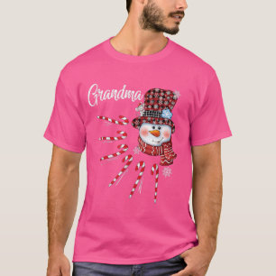 T-shirt Grand-mère Snowman Sucre de canne Noël Red Plaid C