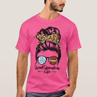 T-shirt Grand-mère vie Messy Bun Cheveux Drôle Football V
