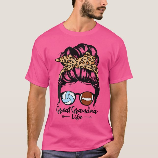 T-shirt Grand-mère vie Messy Bun Cheveux Drôle Football V (Devant)