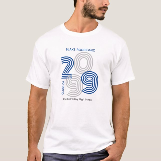 T-shirt Grand nombre de Blue Retro Classe de Senior (Devant)