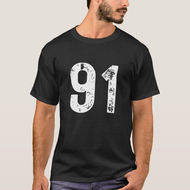 T-shirt Grand Numéro 91 Pour Anniversaire 91E Anniversaire (Devant)