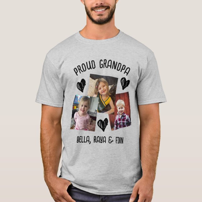 T-shirt Grand-père fier | Photos et noms personnalisés (Devant)