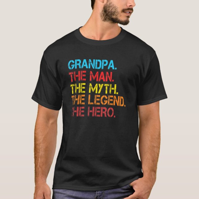 T-shirt Grand-Père L'Homme Le Mythe La Légende Le Héros (Devant)