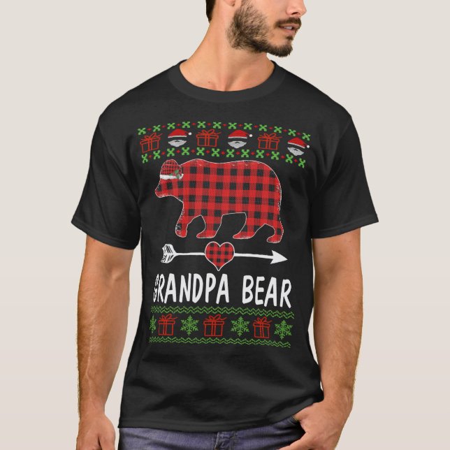 T-shirt Grand-Père Ours Père Noël Rouge Plaqué Pajamas De  (Devant)