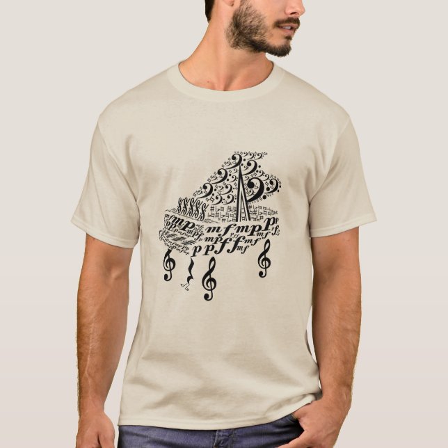 T-shirt Grand piano, Chopin, notes de musique, symboles mu (Devant)