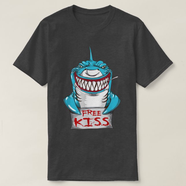 T-shirt Grand requin blanc Gratuit Baiser Shark Bite Teeth (Design devant)