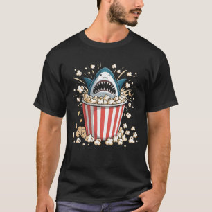 T-shirt Grand requin blanc mangeant Popcorn Funny Shark et